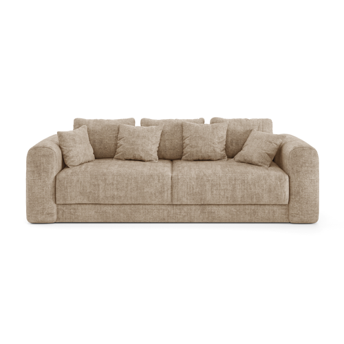 Sia Home - Slaapbank met opbergruimte, notenhout RIO - gewaafd fluweel beige 250cm