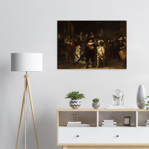 Artfulprints Canvas Rembrandt van Rijn - De nachtwacht canvas - 90x60 cm - Bruin