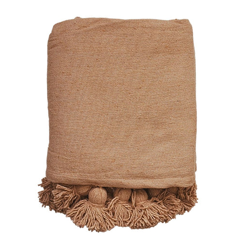 MÔMÉ Plaid Pom Pom - camel - 175 x 255 cm - vtwonen shop