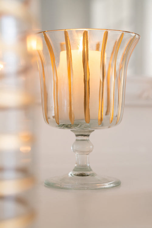 J-Line kandelaar ronde voet - glas - goud/transparant - set van 2