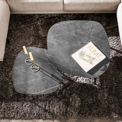 Giga Meubel Salontafel Rock - Keramieklook - Set van 2 - 85x79x40cm