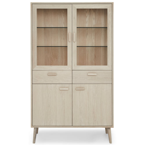 Furnhouse vitrinekast Porto - Witte olie - MDF, Eikenfineer, Glas - 40x110x187