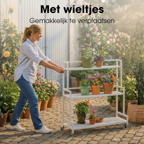 Mica Decorations Greenrax Plantenrek op Wielen - Plantenstandaard voor Kamerplanten, Buitenplanten of Tuingereedschap - Meerdere Plateaus