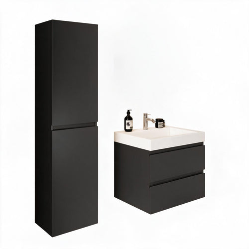 LOMAZOO badmeubelset Azuro - met kolomkast & witte wastafel - mat zwart - 60 cm