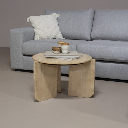 Giga Meubel Salontafel Simon Rond - Travertin/Hout - Bruin - 60x60x40cm - vtwonen shop