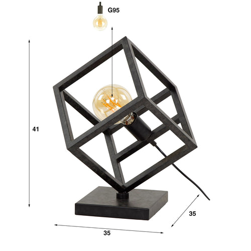Giga Meubel Tafellamp Kubus - Zwart Metaal - 1-Lichts - 35x35x41cm