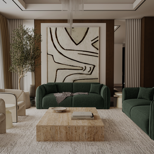 Premium Interiors - 3-zitsbank LUSH - zacht aanvoelende geweven stof  kaki-groen 206cm