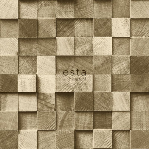 ESTAhome behang 3D-houtmotief donker beige - 53 cm x 10.05 m - 138529