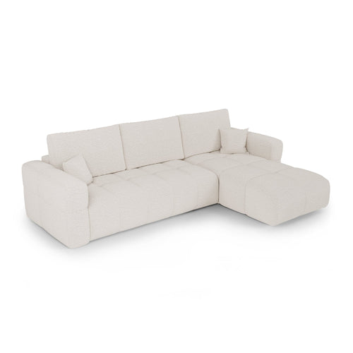 Premium Interiors - Rechthoekige hoekbank met slaapfunctie en opbergruimte VIBE - bouclé-stof crème 286cm
