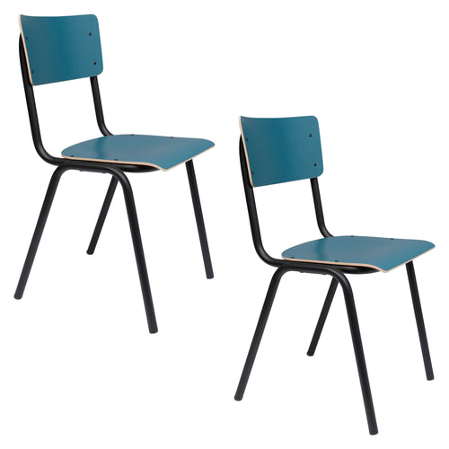 Zuiver Back To School Eetkamerstoelen/ Kantinestoelen/ Schoolstoelen Mat Blauw - Set van 4 - vtwonen shop