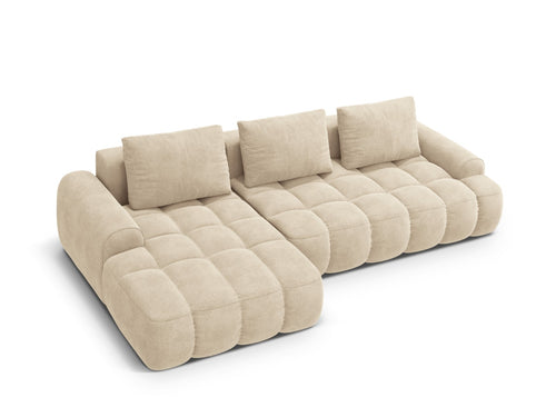 Cosmopolitan Design Uitklapbare hoekbank links met opbergdoos Linz 3-zits, flueel lichtbeige - 142x275x84cm