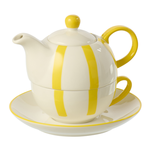 J-Line theepot Gestreept - keramiek - geel/wit