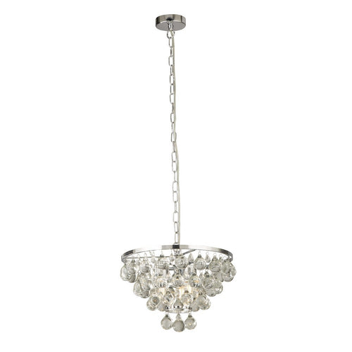 Searchlight MICHELLE - 4 lichte ronde chromen plafondhangers met glazen regendruppelballen