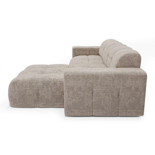 Sia Home - Rechthoekige hoekbank MAEL - gewaafd fluweel beige 230cm