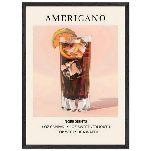 Artfulprints Poster met Lijst Americano cocktail - Ingrediënten   - 50x70 cm - Roze