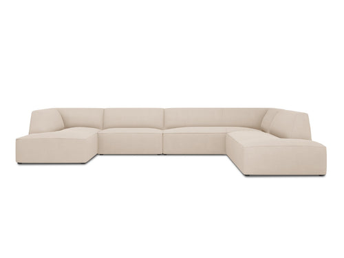 Micadoni Panoramische hoekbank rechts Ruby 7-zits, structurele stof, beige - 273x366x69cm