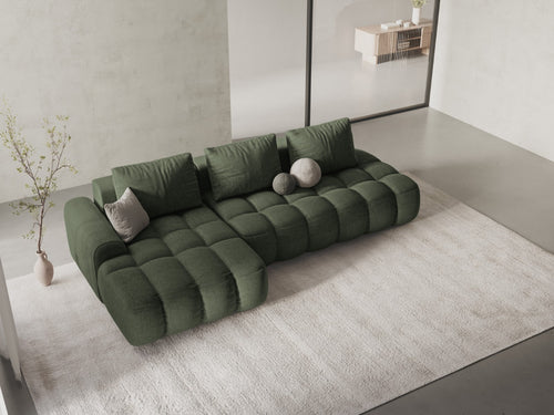 Cosmopolitan Design Uitklapbare hoekbank links met opbergdoos Linz 3-zits, structurele stof donker olijfgroen - 142x275x84cm