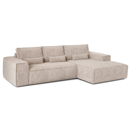 Premium Interiors - Rechthoekige hoekbank met snelle slaapfunctie JUNE - gewaafd fluweel beige 320cm