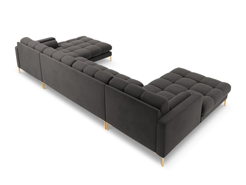 Cosmopolitan Design Panoramische bank Bali 7-zits, flueel, donkergrijs - 185x383x75cm