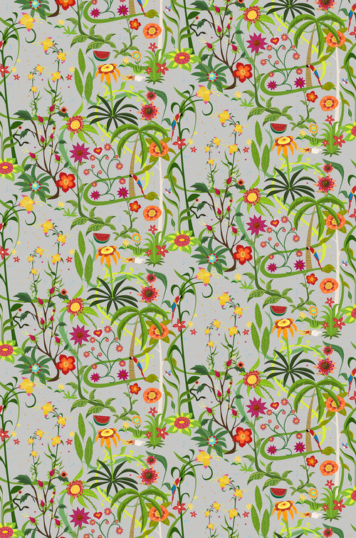 Walls4You fotobehang tropische bloemen grijs en meerkleurig - 300 x 212 cm - 640100