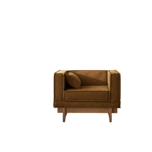 Tikamoon Eikenhouten fauteuil met okerkleurige stof - Mosterd