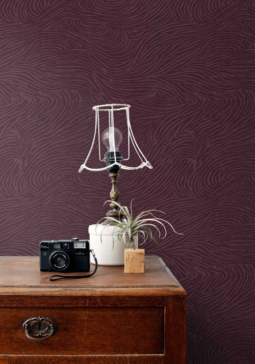 ESTAhome behang 3d golvende lijnen aubergine paars - 53 cm x 10.05 m - 131367