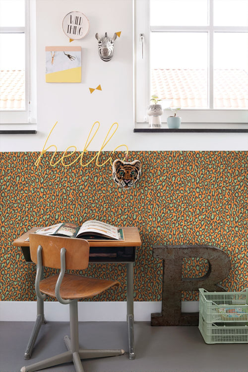 ESTAhome behang panterprint oranje en groen - 50 x 900 cm - 132203