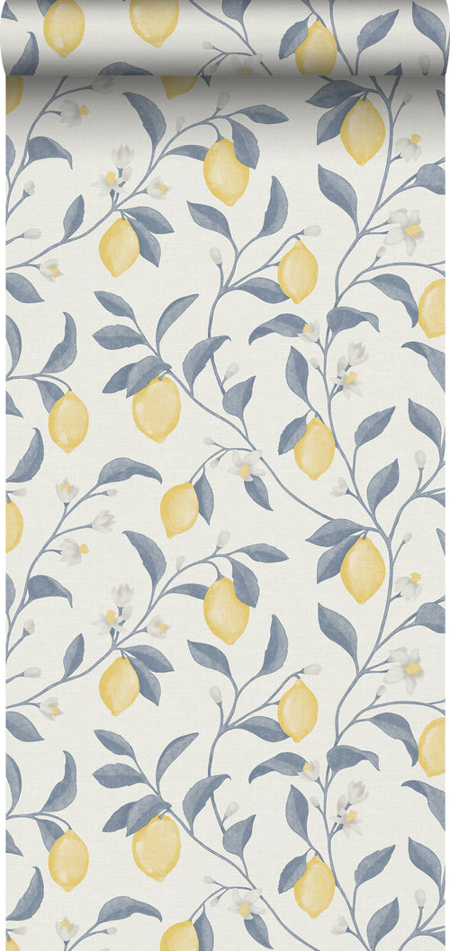 Sanders & Sanders behang fruit blauw en geel - 53 cm x 10 m - 641016