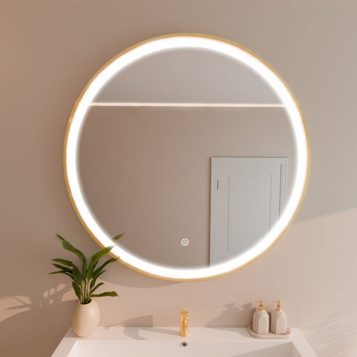 LOMAZOO badkamerspiegel Soho - met LED verlichting & anti condens - rond - goud - 100 cm