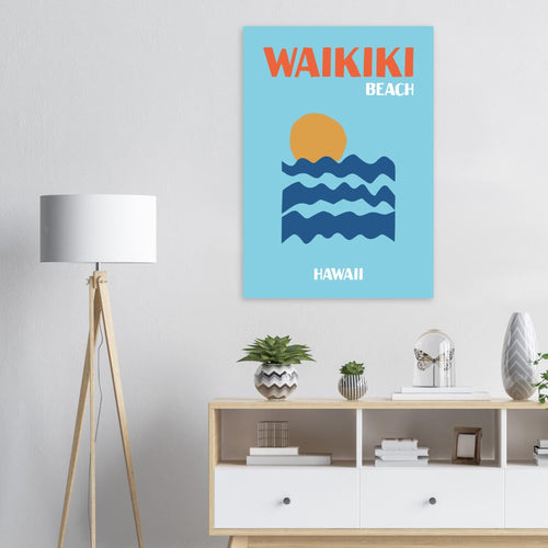 Artfulprints Poster met Lijst Hawaii - Waikiki Beach   - A4 21x29.7 cm - Blauw