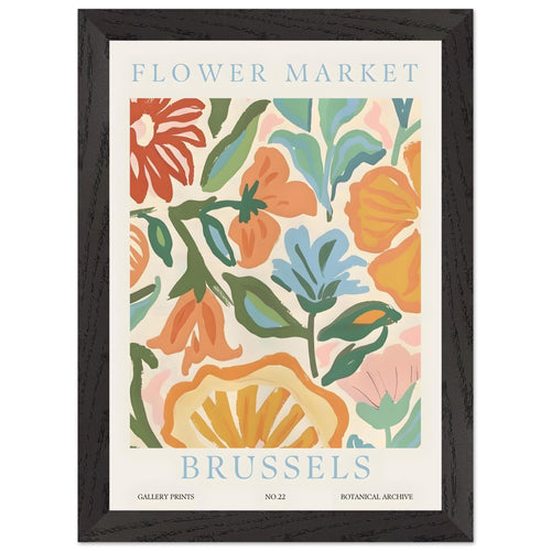 Artfulprints Poster met Lijst Flower market - Brussels   - A4 21x29.7 cm - Meerkleurig