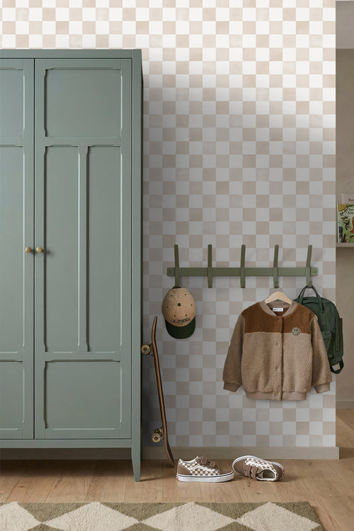 ESTAhome behang geblokt motief beige en wit - 53 cm x 10.05 m - 131291