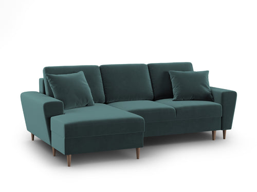 Cosmopolitan Design Uitklapbare hoekbank links met opbergdoos Kyoto 4-zits, flueel olie - 145x241x88cm