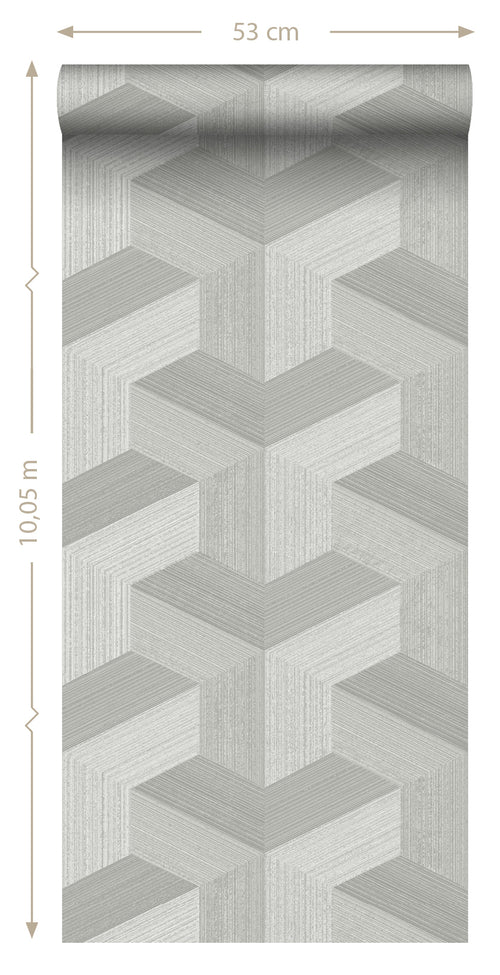 Origin Wallcoverings behang grafisch 3D motief grijs - 53 cm x 10.05 m - 347947