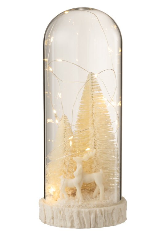 J-Line decoratie Stolp Hoog Herten - glas/polyresin - wit - large - LED lichtjes - vtwonen shop