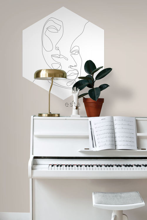 ESTAhome muursticker line art gezichten zwart wit - 70 x 81 cm - 159001 - vtwonen shop