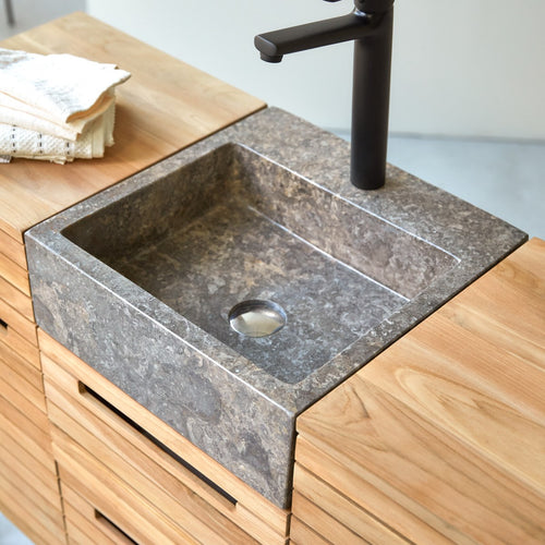 Tikamoon Massief teakhouten en marmeren badkamermeubel 125 cm - Naturel - vtwonen shop