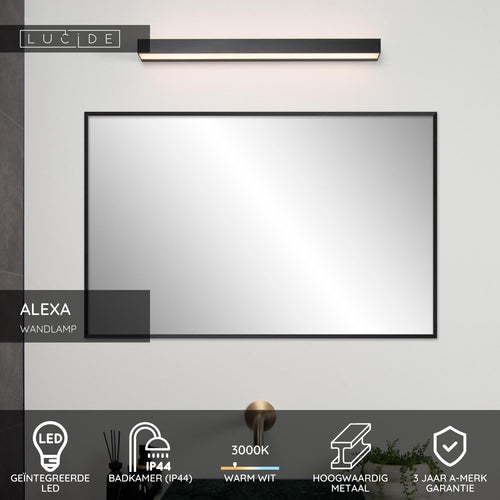 Lucide wandlamp badkamer ALEXA - 1xGeïntegreerde LED - Zwart