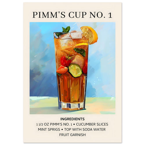 Artfulprints Poster met Lijst Pimm's Cup No. 1 cocktail - Ingrediënten   - 30x40 cm - Blauw