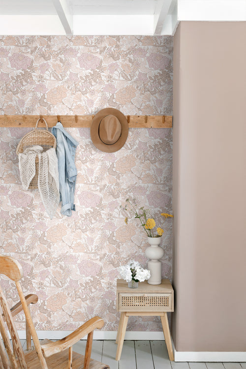 ESTAhome behang vintage bloemen lichtpaars en licht terracotta - 50 x 900 cm - 131192 - vtwonen shop