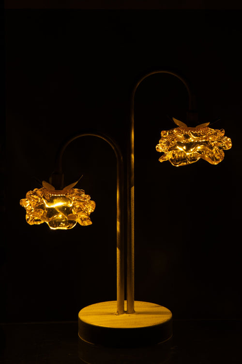 J-Line lamp Bloem - ijzer/glas - geel/wit - large - LED lichtjes