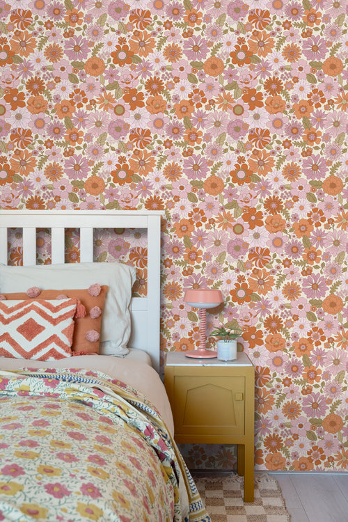 ESTAhome behang retro bloemen paars en oranje - 53 cm x 10.05 m - 130961 - vtwonen shop