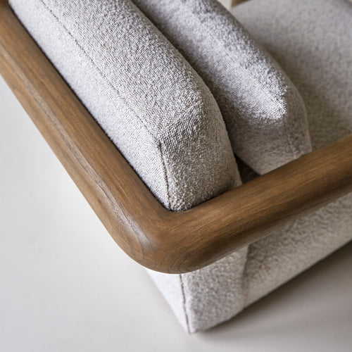 Tikamoon Lage fauteuil in massief mindihout en ecru stof - Beige