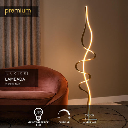 Lucide vloerlamp LAMBADA - Geïntegreerde LED - Mat Goud / Messing - vtwonen shop