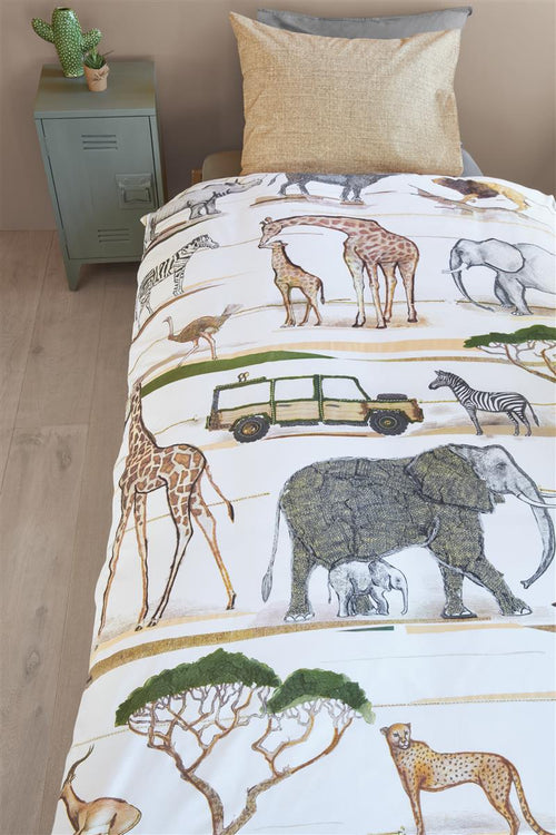 Beddinghouse Kids dekbedovertrek Jeep Safari - 100x135 cm - naturel