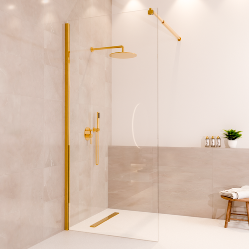LOMAZOO douchewand Lima - inloopdouche - anti kalk nano coating - helder glas - 8 mm - goud - 90 x 200 cm