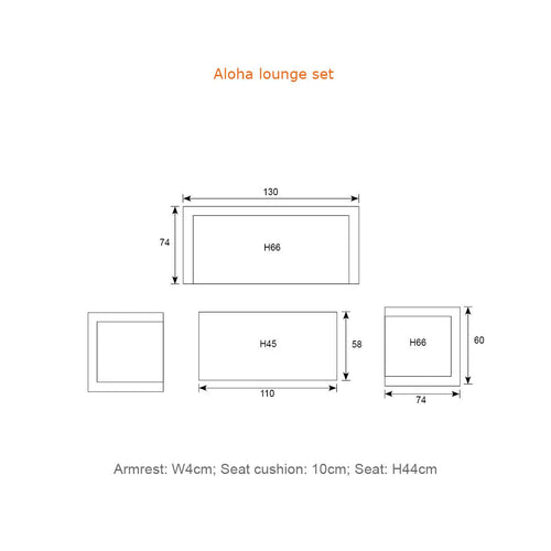 Aloha loungeset - 4-delig - carbon black - zand - light teak Vironwood