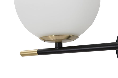 Wandlamp van zwart metaal met 2 witte glazen bollen 30x17x35 cm