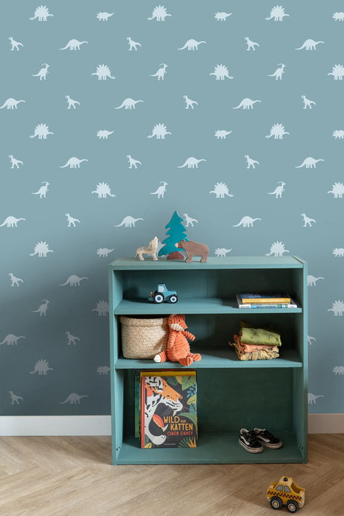 ESTAhome behang dinosaurussen lichtblauw - 50 x 900 cm - 131803