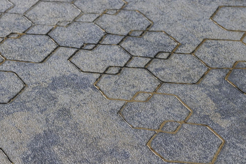 Livingwalls behang hexagon vergrijsd blauw, grijs en goud - 53 cm x 10.05 m - AS-374245